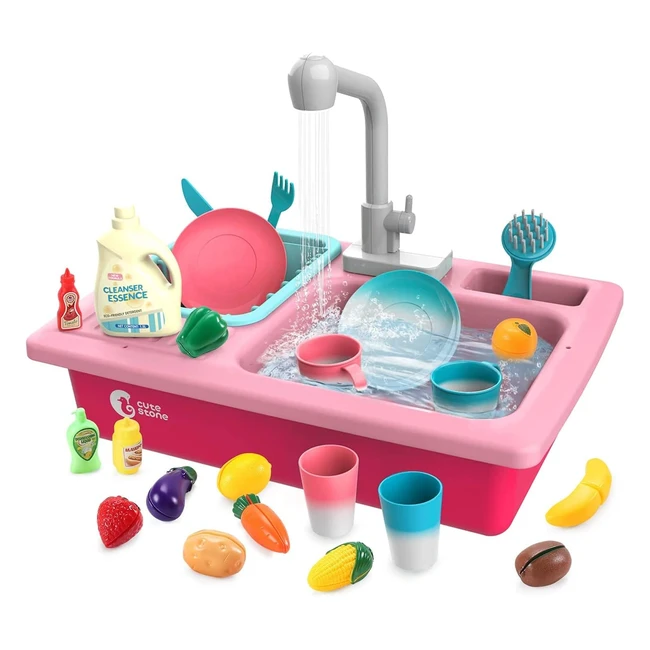 Cute Stone Color Changing Kitchen Sink Toy - Heat Sensitive, Electric, Automatic Water Cycle - Play House Pretend Role Play Toys for Girls