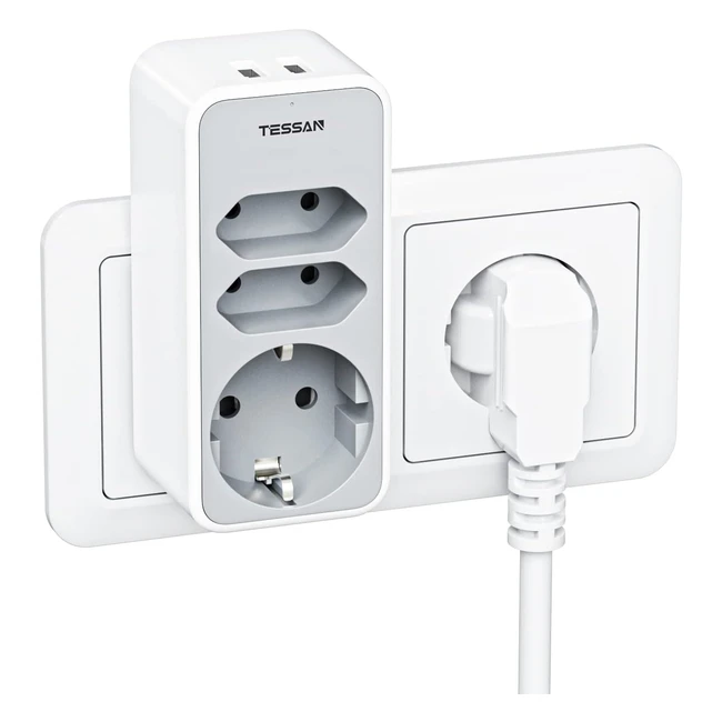 Enchufe múltiple Tessan 5 en 1 con 3 enchufes Schuko y 2 USB - Gris