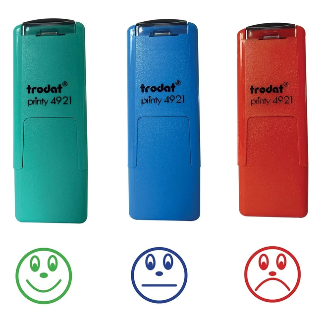 Kit tampons évaluation scolaire Trodat 3 tampons rechargeables auto-encreurs smiley 10x10 mm