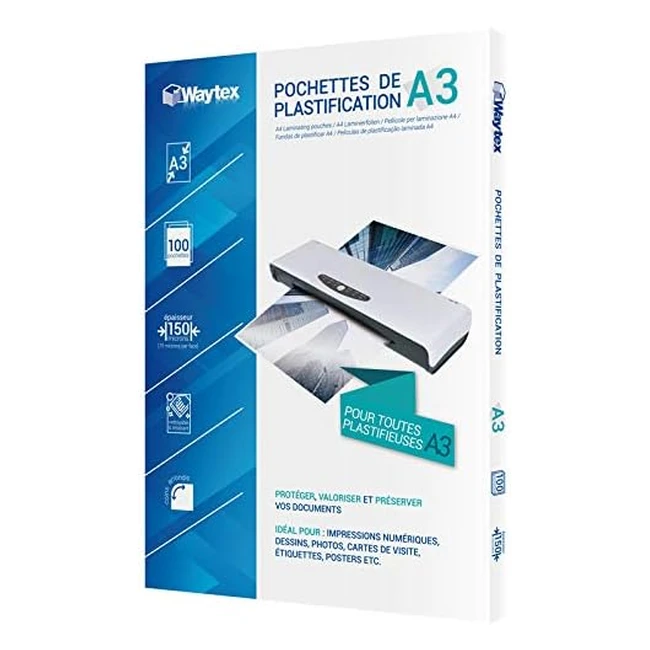 Waytex Plastificazione A3 75 Micron - Confezione da 100 Fogli