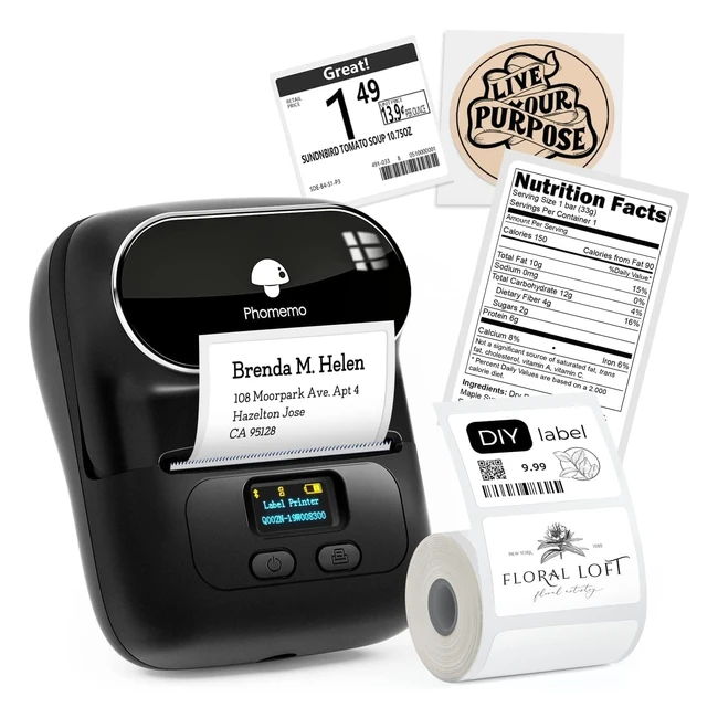 Phomemo M110 Portable Wireless Thermal Label Printer - iOSAndroid - 1 Roll 40x3