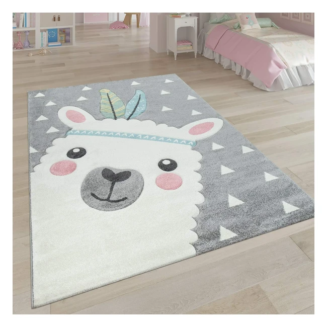 Kinder-Teppich 3D Alpaka Design, Pastellfarben, weich & robust, 160x230 cm