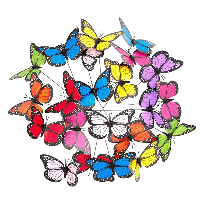 Farfalle Deco da Giardino - Set da 36 - Decorazione Outdoor - Asta in Metallo - Colorate
