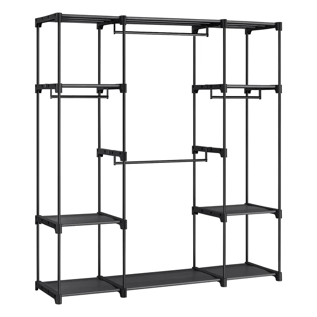 SONGMICS Kleiderschrank offen, Kleiderständer, Kleiderstange, Garderobe, 43 x 151 x 166 cm, 4 Hängefächer, viel Platz für Schlafzimmer, Wohnzimmer, Schwarz