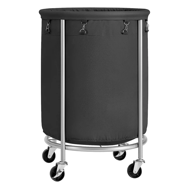 Songmics Wäschekorb mit Rollen, 170 Liter, abnehmbarer Wäschesack, 4 Räder, schwarz/silbern