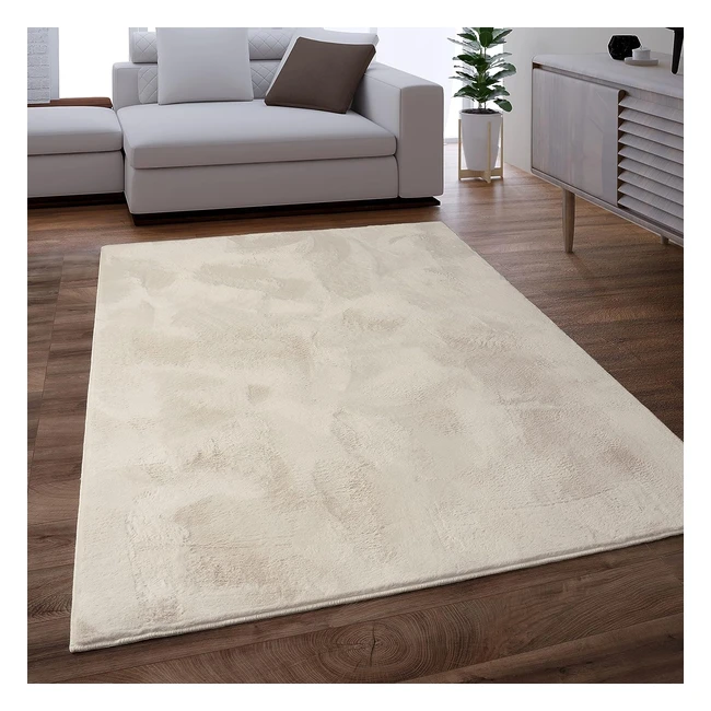 Teppich Wohnzimmer Kunstfell Plüsch Hochflor Shaggy Super Soft Waschbar Creme 80x150 cm
