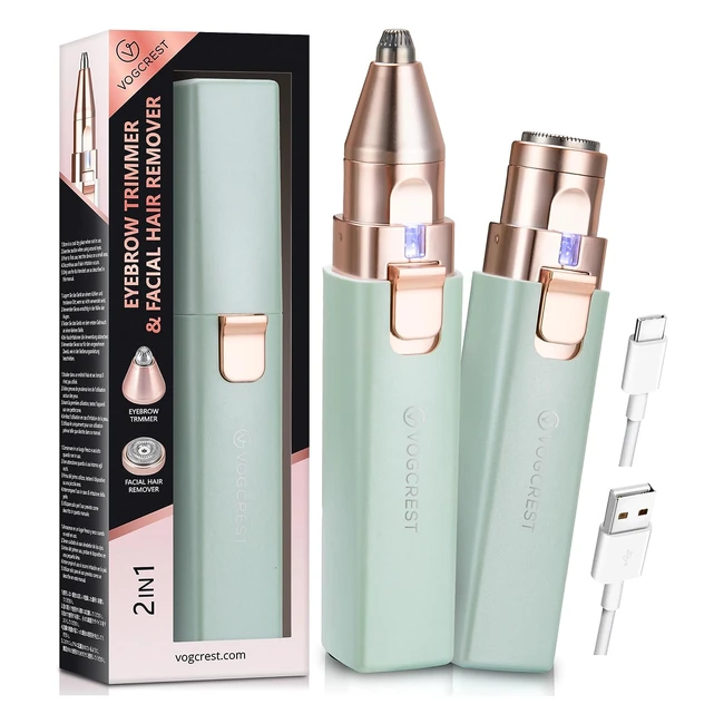 Portable Eyebrow Trimmer - Rechargeable 2 in 1 Hair Remover and Razor with LED Light