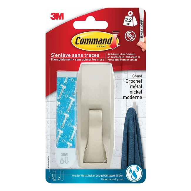 Gancio in Metallo Impermeabile Command WMR03BN - Misura L - Fino a 23 kg - Rettangolare