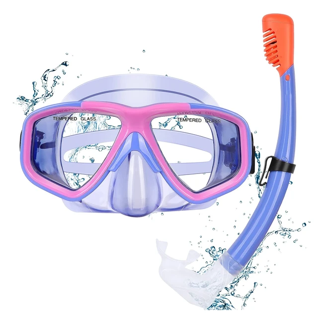 Kuyou Kids Snorkel Set - Dry Top Mask, Anti-fog, Wide View - Ages 7-16