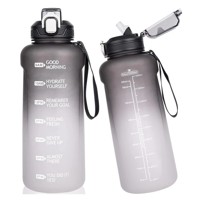 Dearray 2L Sports Water Bottle with Straw - Time Markings - Leakproof - Ideal fo