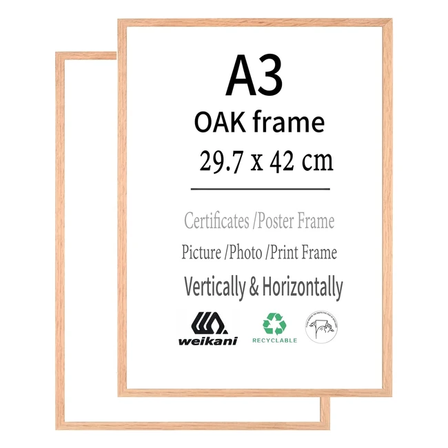 Marco de Fotos de Madera A3 - Paquete de 2 - Roble - 297 x 42 cm - Certificado - Plexiglás