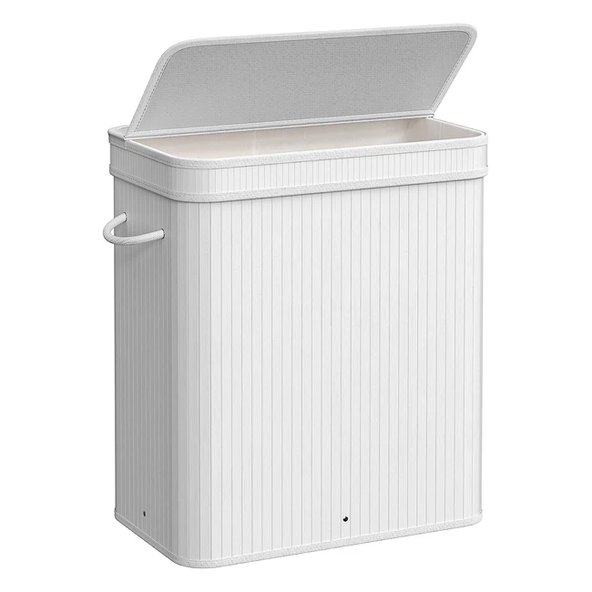 Songmics Wäschekorb mit Deckel 100 Liter - Wäschesammler aus Bambus - Herausnehmbar und maschinenwaschbar - Stabil und klappbar