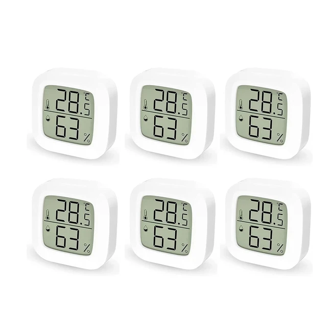 Lot de 6 Thermomètres Hygromètres Intérieurs - Haute Précision - LCD Mini - Pour Chambre à Coucher, Cave à Vin - Aimant, Piles