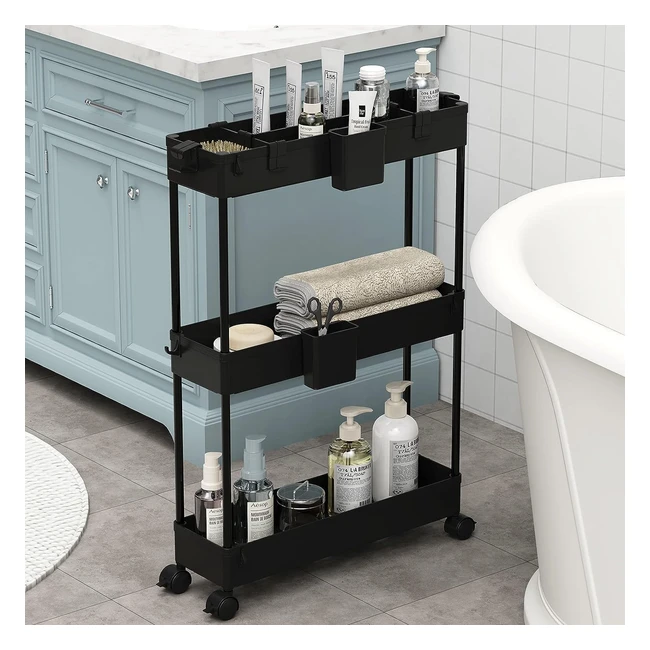 Spacekeeper Storage Trolley 3-Tier Rolling Utility Cart - Slim  Spacious Organi