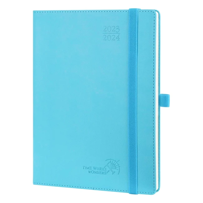 Agenda Poprun 2023 2024 Settimanale 22x165 cm - Diario Scuola Verticale - Copertina Morbida in Pelle Vegan - Blu Verde