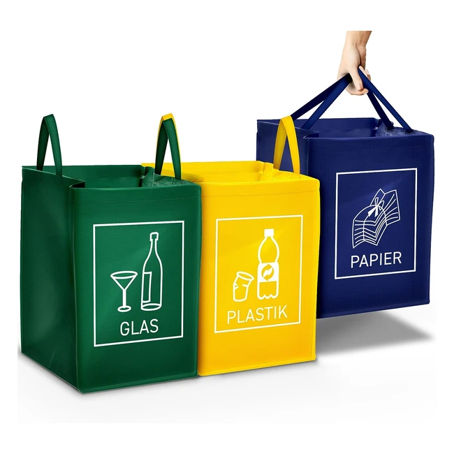 DWDCompany 3er Set Mlltrennsystem Abfalltrenner fr Papier Plastik und Glas 
