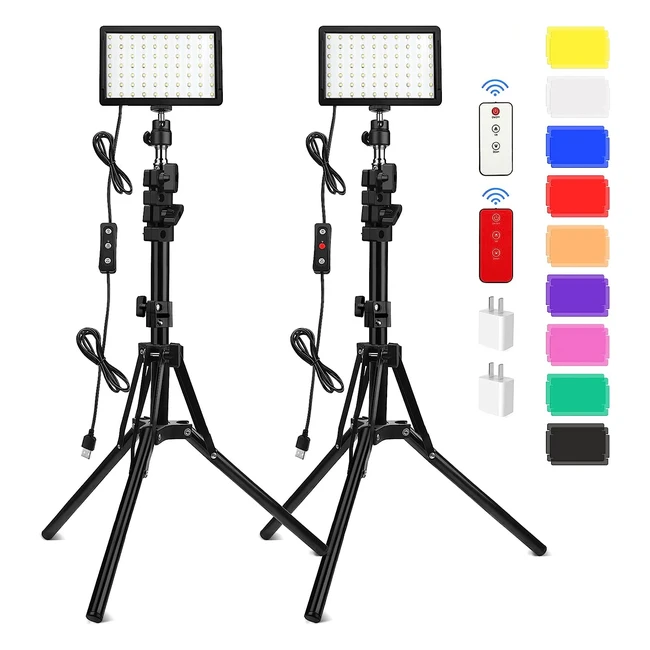 2 Pack 70 LED Video Light with Tripod Stand - Obeamiu 5600K USB Studio Lights - Photography Lighting Kit