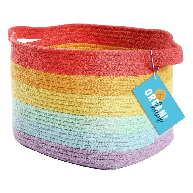 Panier de Rangement Bébé en Corde de Coton - Organisateur pour Chambre - Livres et Jouets - 35x23 - Arc-en-ciel
