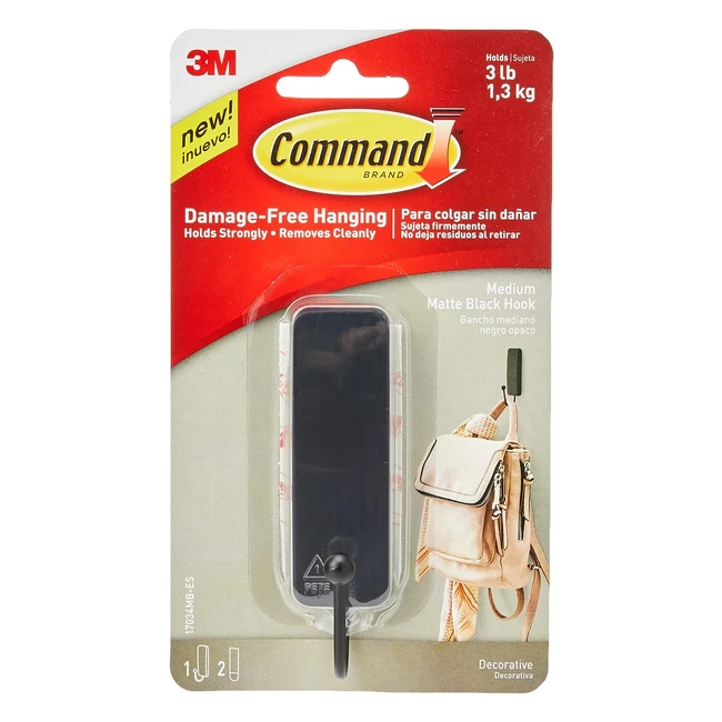 Command 17034MBEF Medium Matte Black Plastic Metal Hook17034MB - Organize Damage-Free