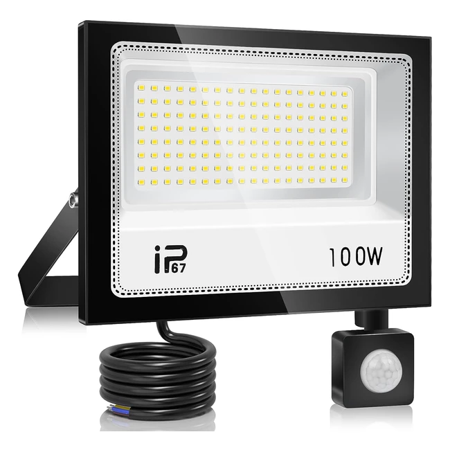 Projecteur LED 100W avec détecteur de mouvement - Super lumineux et étanche - Éclairage extérieur pour jardin, patio, garage