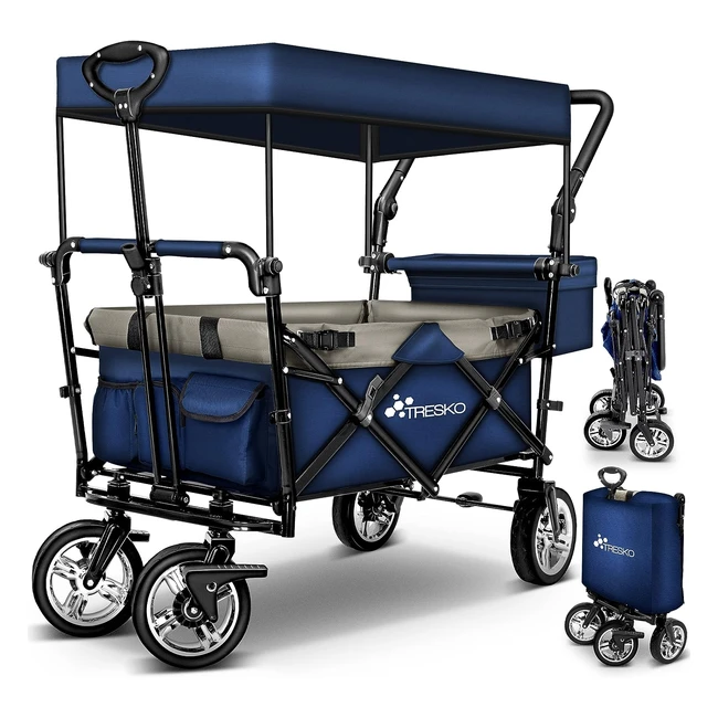 Tresko Faltbarer Handwagen mit Dach 3-Punkt-Gurtsystem Transportkarre mit soli