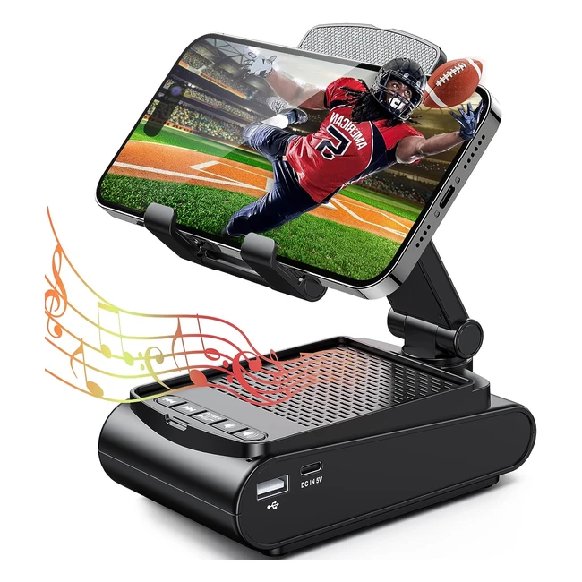 Support téléphone bureau avec enceinte Bluetooth - Son surround HD - Support tablette réglable - Enceinte portable - Convient pour iPhone, Samsung, iPad, etc.