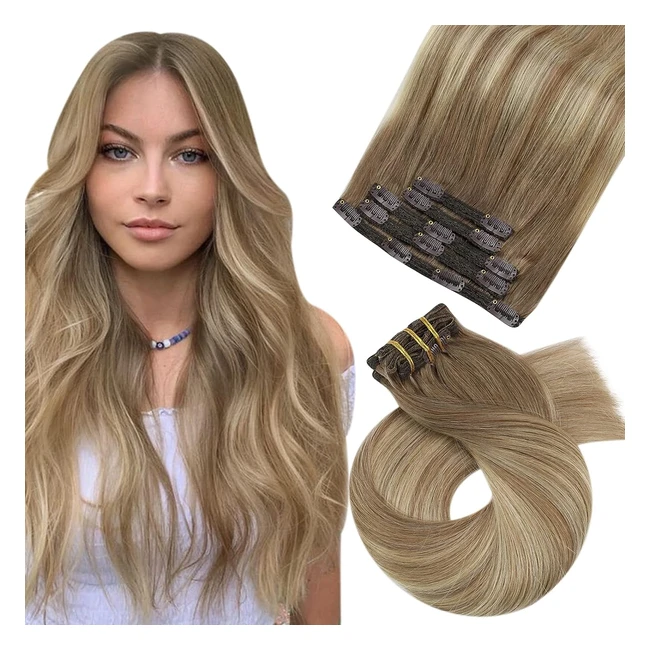 Moresoo Clip Hair Extensions - 10 inch Remy Ombre Brown to Golden Blonde - Double Weft - 5pcs 70g