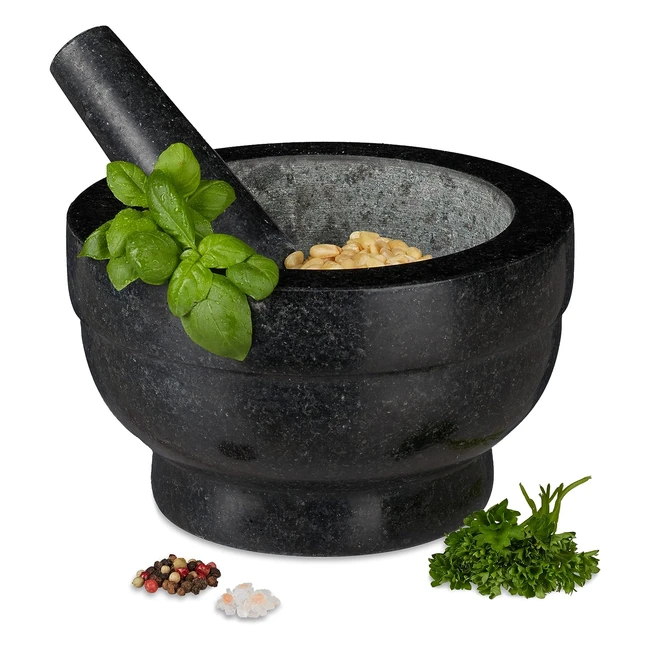 Mortaio e Pestello in Granito Robusto - Resistente Erbe Aromatiche - Condimenti 