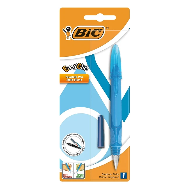 BIC Easyclic Standard Fountain Pen - Blue Ink - 1 Pack - Assorted Colors - Ref. 12345 - Easy Refill System