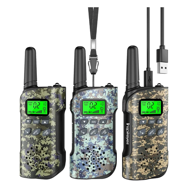 Inspireyes Walkie Talkies for Kids - Rechargeable, 48 Hours Working Time, Long Range, Outdoor Camping Games Toy - Boys Age 8-12, Girls 3 Pack Camouflage