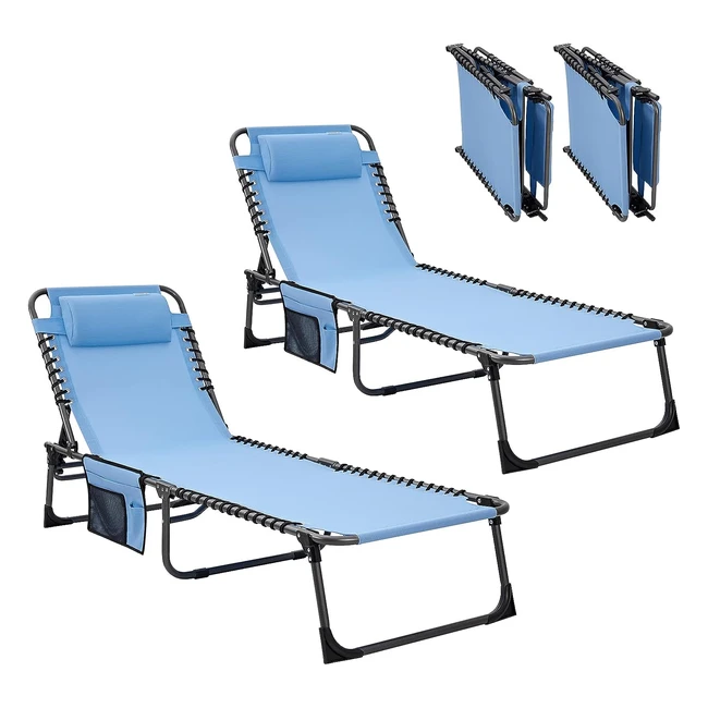 Wejoy Textilene Sun Loungers - Comfortable & Portable - 5 Position Adjustable - Garden Set of 2