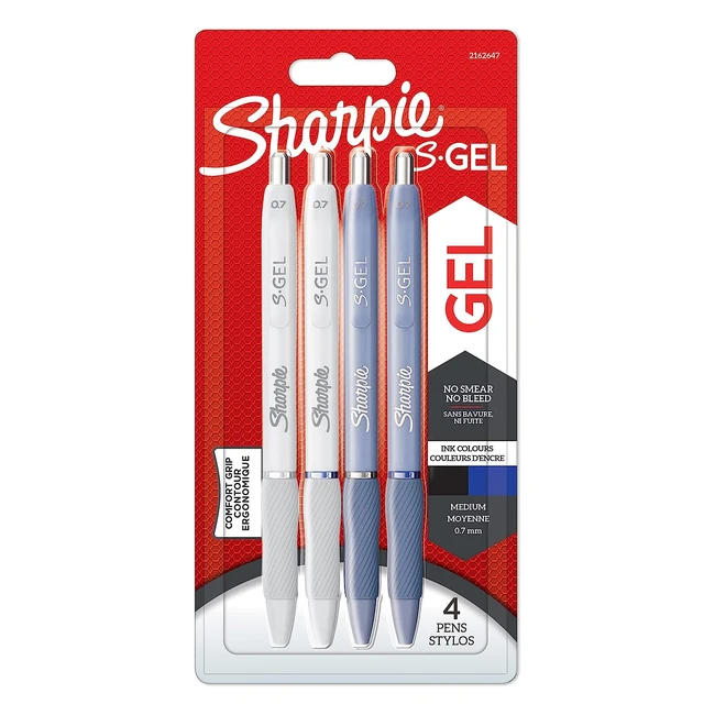 Penne Gel Sharpie Sgel, Punta Media 07 mm, Corpo Blu Ghiaccio e Bianco Perla, Confezione da 4