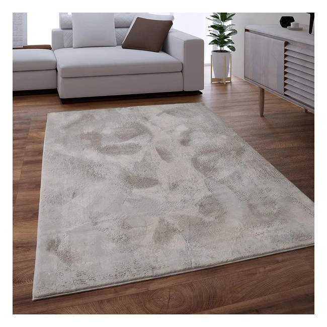 Teppich Wohnzimmer Kunstfell Plüsch Hochflor Shaggy Super Soft Waschbar Grau 80x150 cm