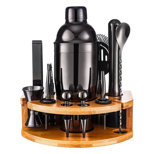 Shaker Cocktail Professionnel 750ml - Kit de Barman 12 Pièces - Support en Bambou - Cadeau pour Amateurs de Cocktails