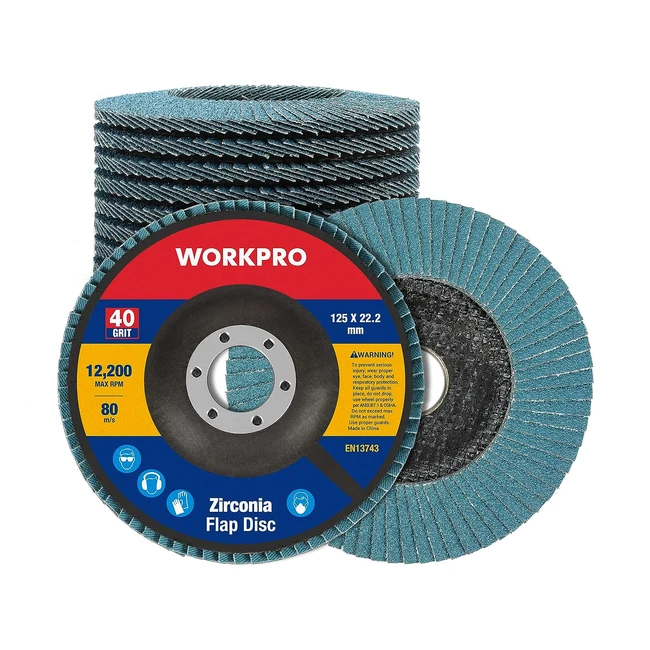 Discos Abrasivos Workpro 10 Piezas - 125mm - Grano 40 - Acero Inoxidable, Metal y Madera