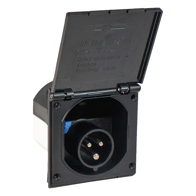 Schwabe Camping CEE/Caravan Einspeisungsstecker 230V 16A Outdoor Anbaustecker mit Klappdeckel 3poliger Stecker für Wohnwagen Außenbereich IP44 Made in Germany Schwarz
