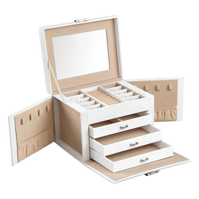 Songmics 4-Tier Jewellery Box Lockable Organiser with Handle - Modern Style Gift