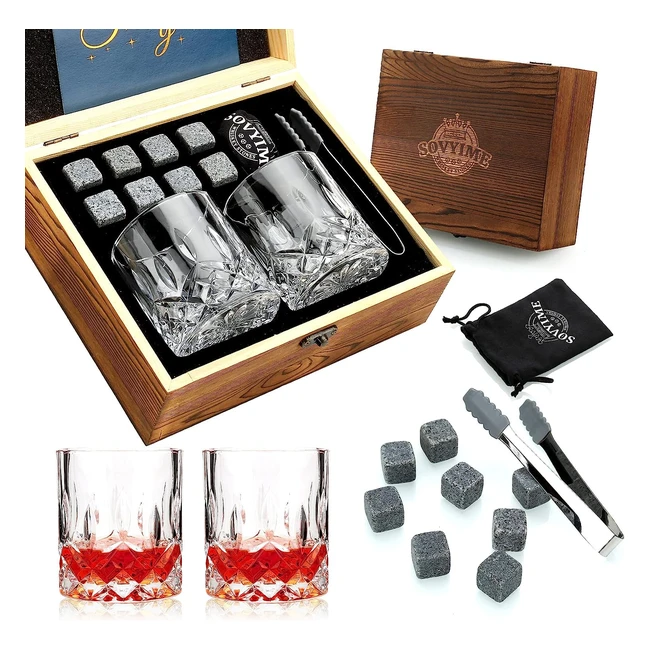Ensemble cadeau de pierres et verres whisky avec coffret - 8 granit pierres et 2 verres de whisky pour hommes