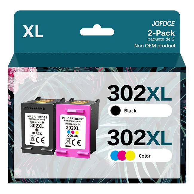 Cartouches d'encre Jofoce 302XL pour HP 302 XL - Noir et Couleur - Grande Capacité - Pour Deskjet 3639 3630 3632, Envy 4520 4525 4527, Officejet 3831 3833 3830 - 2 Pack