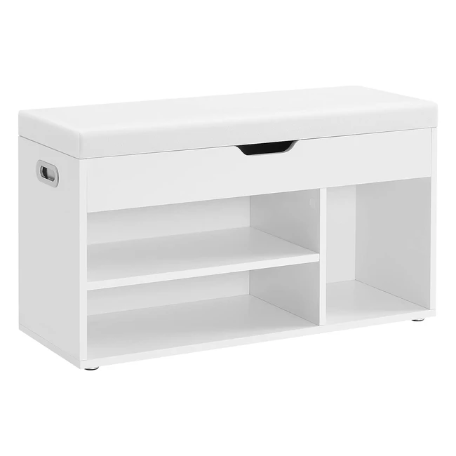 VASAGLE Schuhbank Sitzbank gepolstert 3 offene Fächer Stauraum unter der Sitzfläche Schuhaufbewahrung Flur Wohnzimmer Schlafzimmer bis 150 kg belastbar Weiß LHS30W
