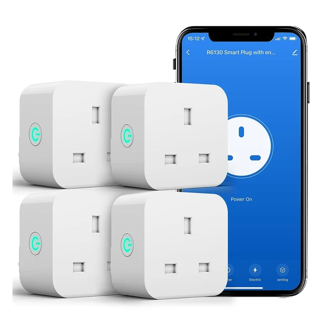 Woox Smart Plug with Energy Monitoring - Alexa & Google Compatible - No Hub - 4 Pack