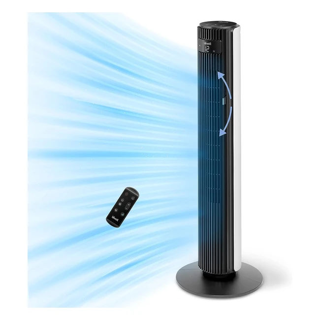 Levoit Turmventilator für Schlafzimmer 75 m/s stark 23 W energiesparender Ventilator 25 dB sehr leise Säulenventilator mit Fernbedienung 12 Geschwindigkeiten 4 Modi Weiß