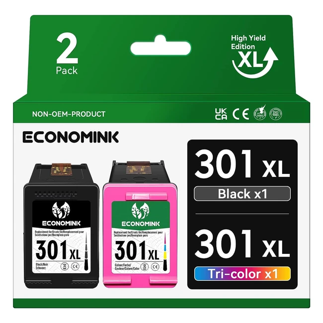 301 Ink Cartridges Combo Pack - Remanufactured for HP 301XL - Black & Colour - Deskjet 1050 1510 2050 - Officejet 2620 2622 4630 4632 - Envy 4500 5530