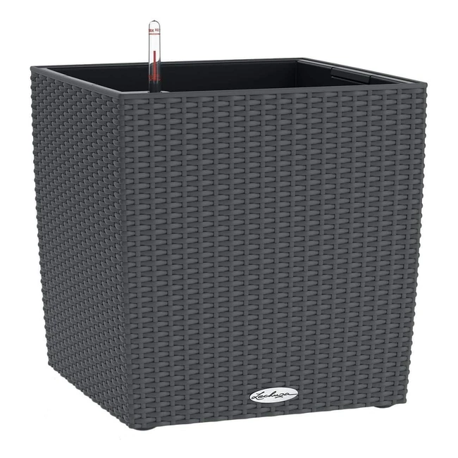 Lechuza Cube Cottage 40 Granit 15382 - Bewässerungssystem, praktischer Wasserstandsanzeiger, robuste Flechtoptik