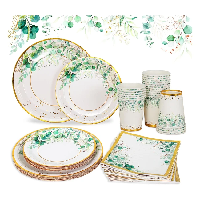 Assiette jetable anniversaire 96 pièces vaisselle jetable vert or mariage