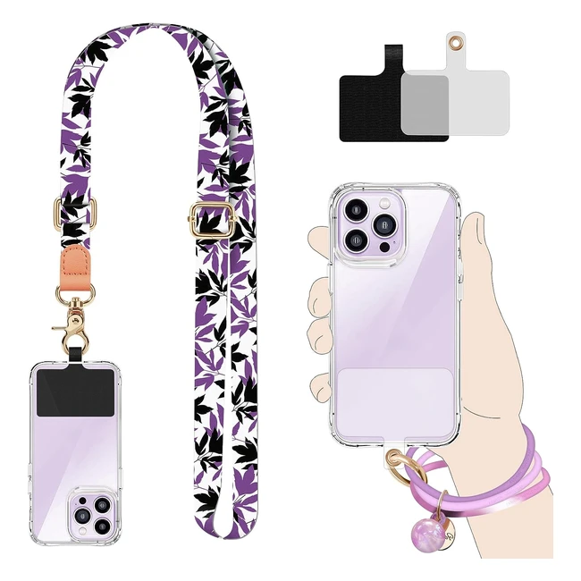 Ukon Phone Lanyard Crossbody Strap | Silicone Wrist Strap | Adjustable | 2x Patch | Compatible with Most Smartphones