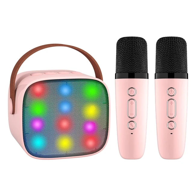 Wowstar Karaoke Machine Kids | 2 Wireless Microphone | Bluetooth | Voice Changing Effects | LED Lights | Pink