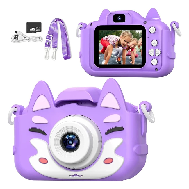 Fotocamera Digitale per Bambini Aonise - Selfie 32GB HD 1080p - Giocattoli per Ragazzi e Ragazze - Regali Compleanno - Viola