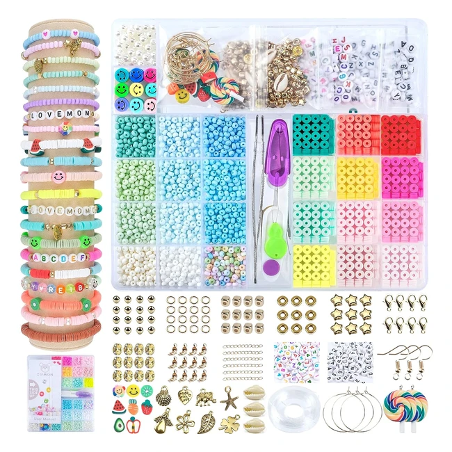 Ensemble de fabrication de bijoux DIY I Love Mom - 3800 pièces - Perles de verre et perles d'argile - Faites-le vous-même