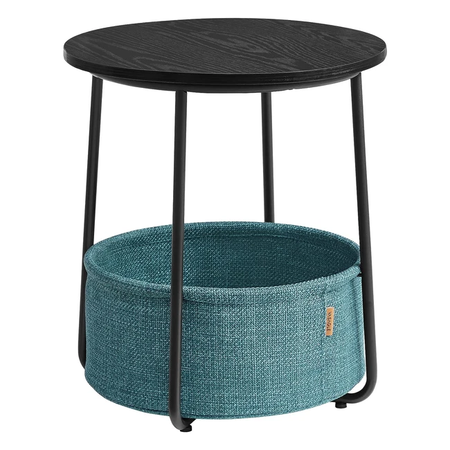 VASAGLE Beistelltisch Rund Kleiner Tisch Couchtisch Klein Wohnzimmertisch mit Stoffkorb - Stauraum für Wohnzimmer Schlafzimmer - Modern Schwarze Holzoptik/Dunkeltürkis LET223B56